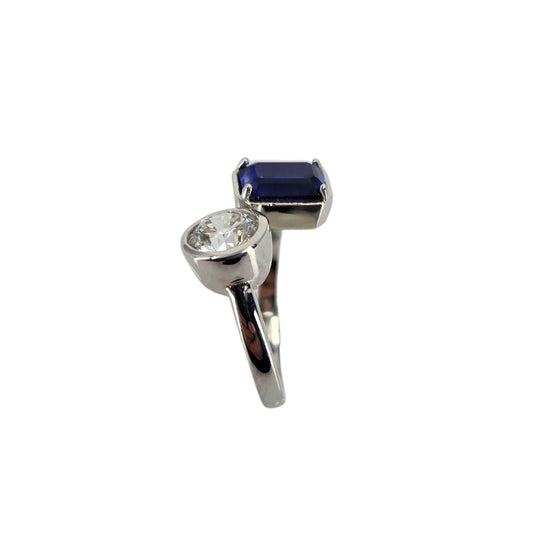 Lab Grown Diamond And Sapphire Moi et Toi Ring