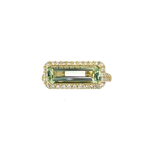 Yellow Gold Green Amethyst and Diamond Ring