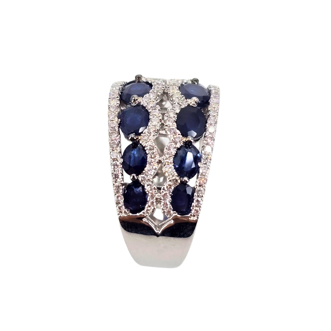 White Gold Oval Sapphire and Diamond Band