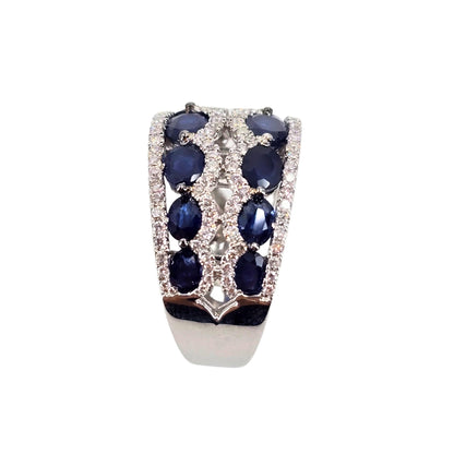 White Gold Oval Sapphire and Diamond Band
