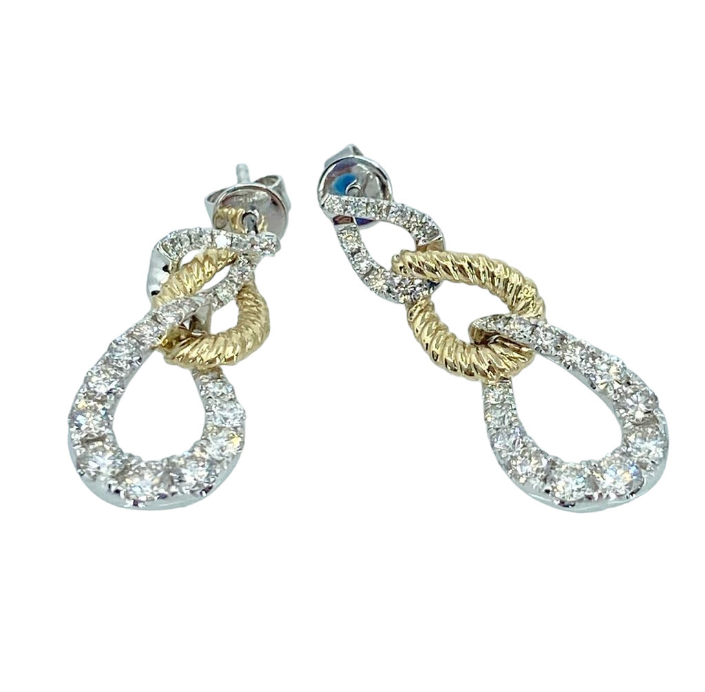 Two Tone Round Diamond Drop Earrings
