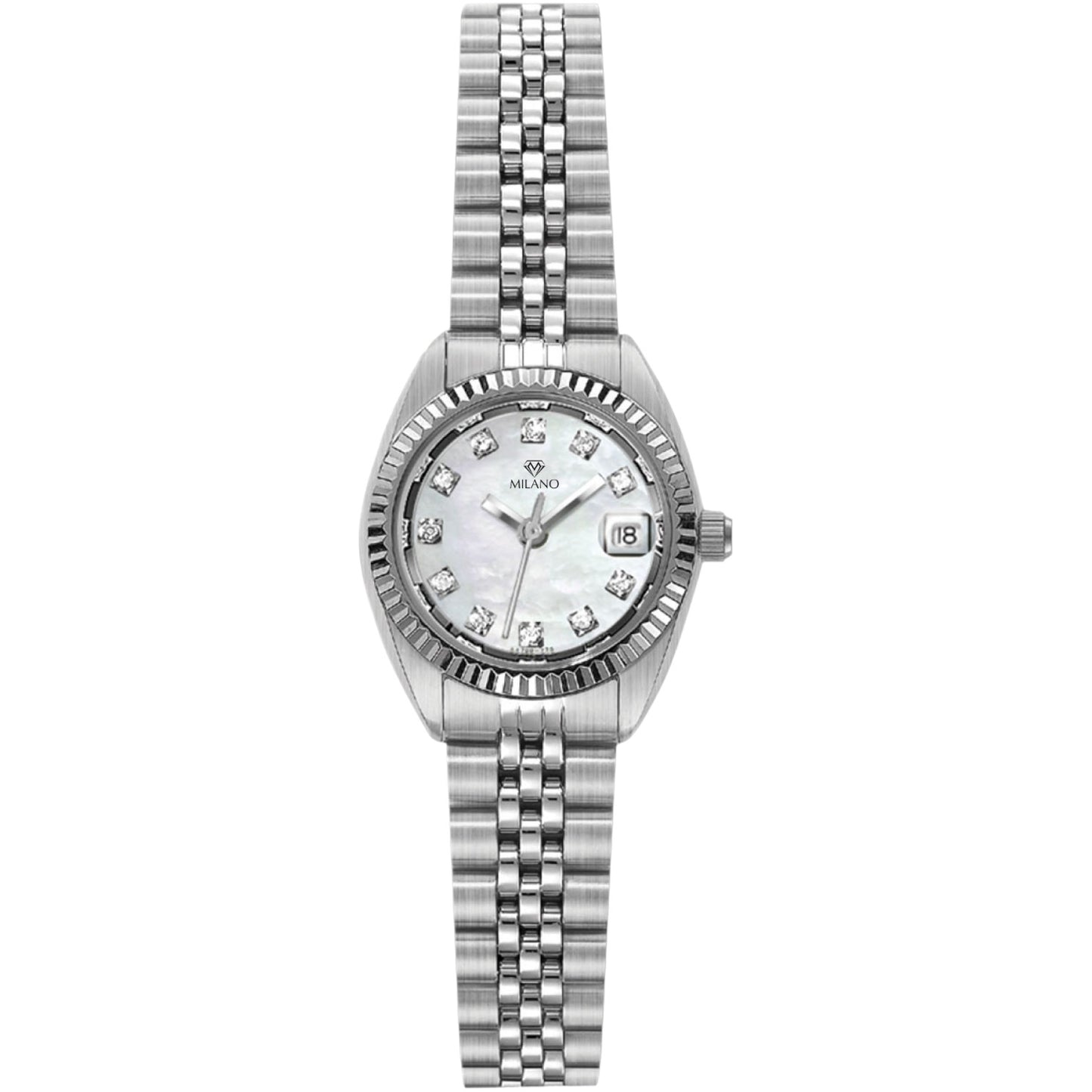 White Stainless Steel Dress Watch with Diamond Dial