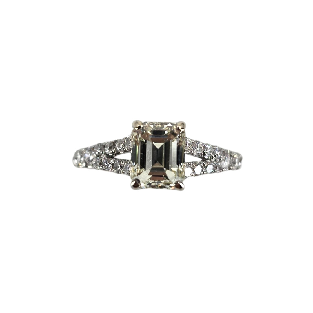 Emerald Diamond Split Shank Ring