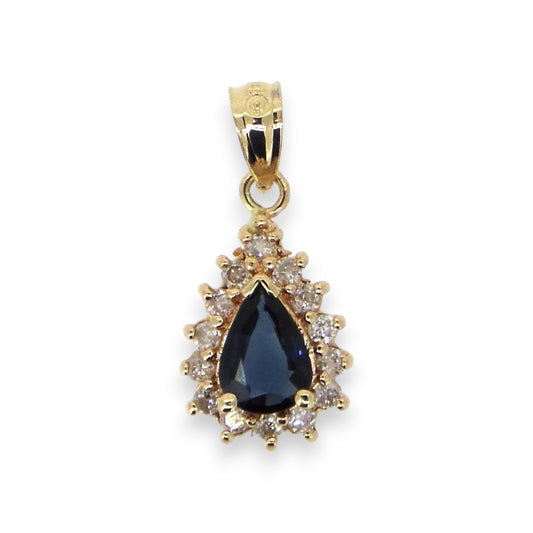 Yellow Gold Sapphire and Diamond Drop Pendant