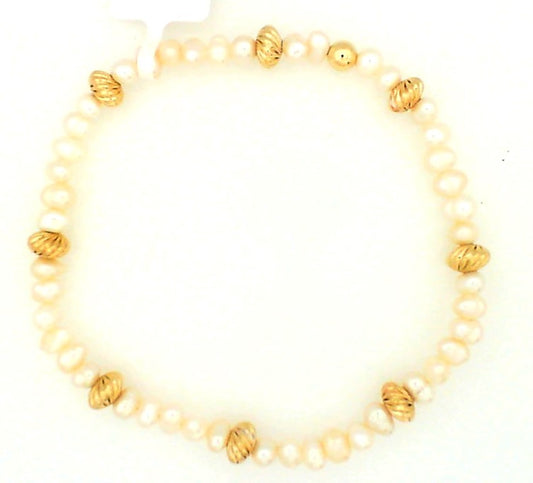 4MM Pearl Beaded Bracelet with Rondelle Gold Filled Twist Beads
