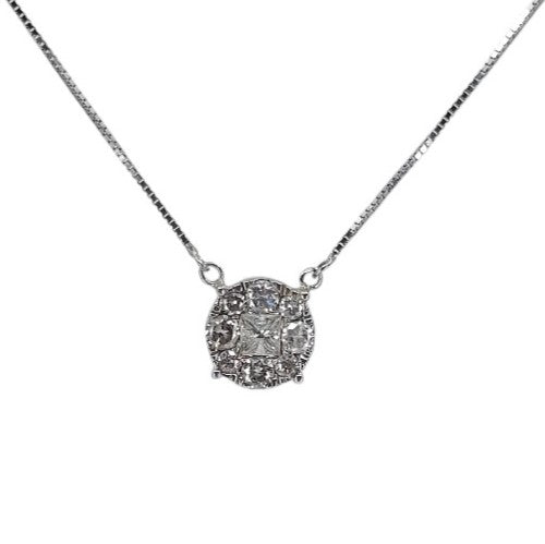 White Gold Diamond Cluster Station Necklace