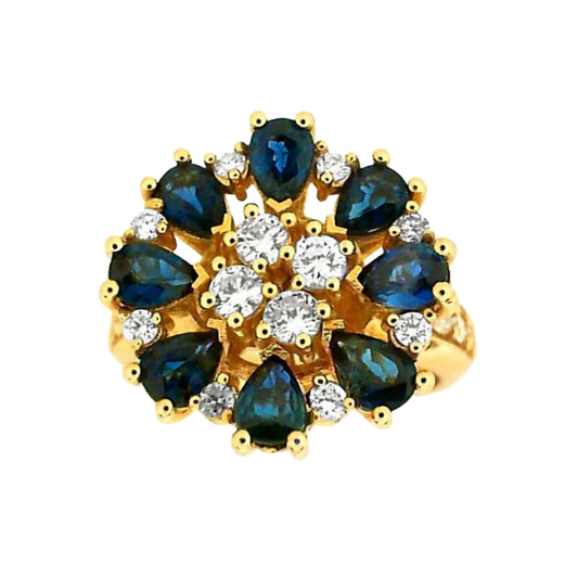 Yellow Gold Pear Sapphire and Diamond Ring