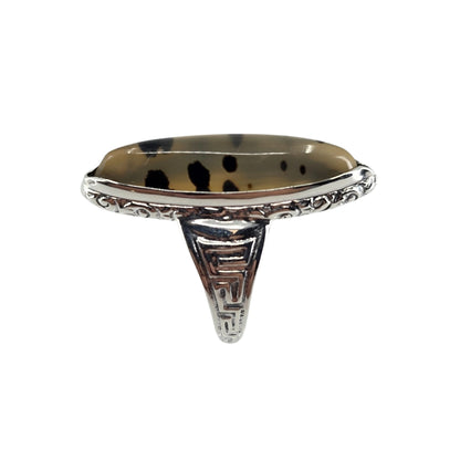 Sterling Silver Marquise Moss Agate Ring