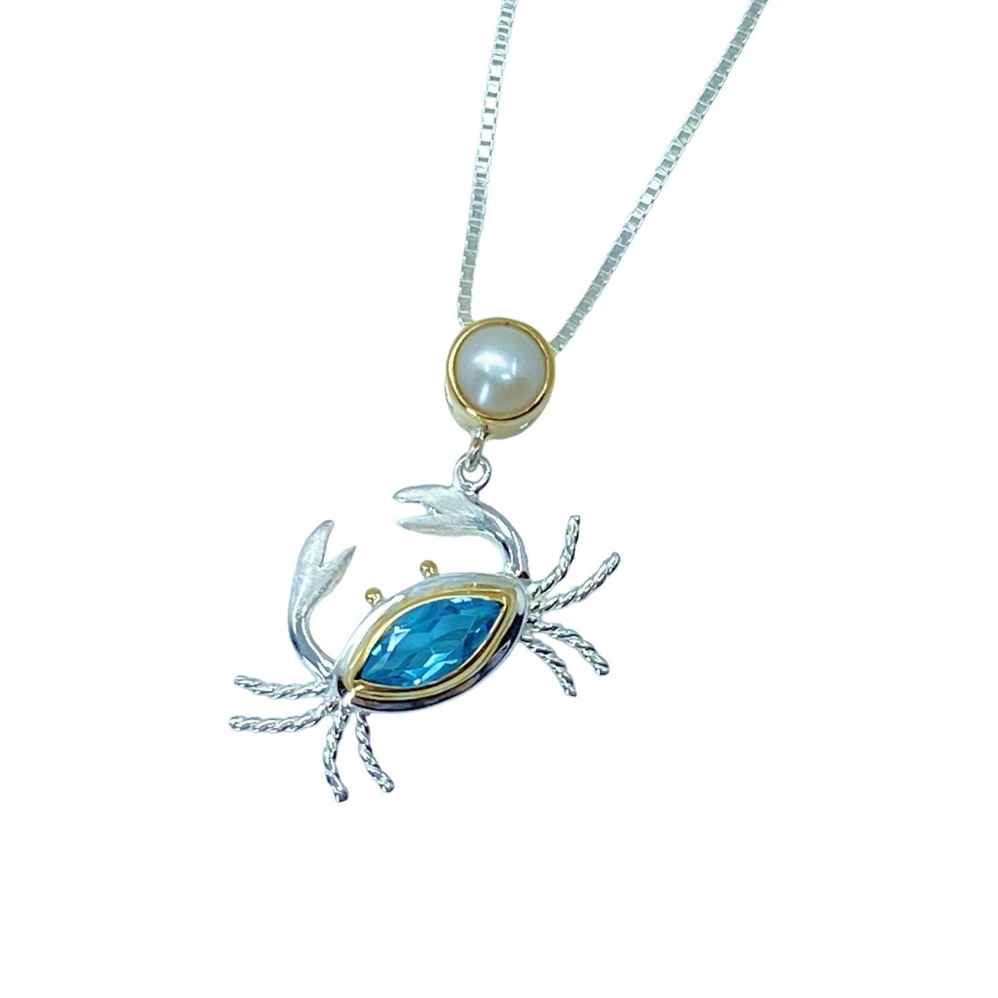 Two Tone Sterling Silver Crab Nautical Necklace