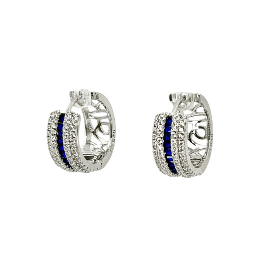 Blue and White Cz Huggie Earrings