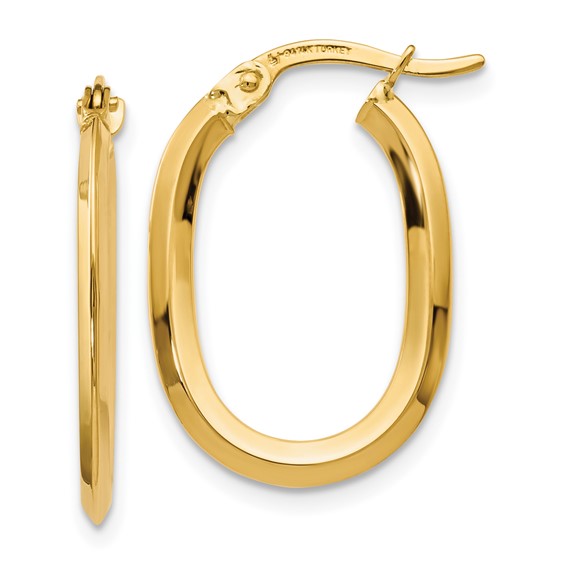 Yellow Gold Oval Hinged Hoop Earrings