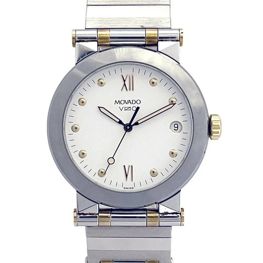 Two Tone Movado Vizo 35MM White Dial Watch