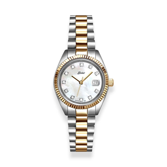 Two Tone Stainless Steel Dress Watch with Light Mother of Pearl Diamond Dial