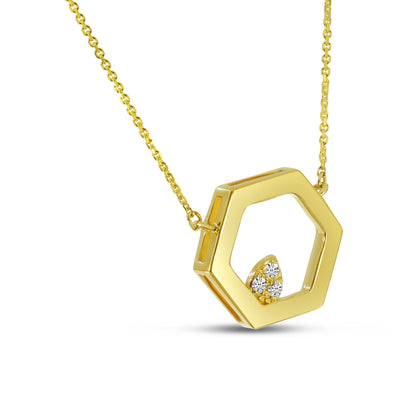 Yellow Gold Hexagonal Diamond Necklace