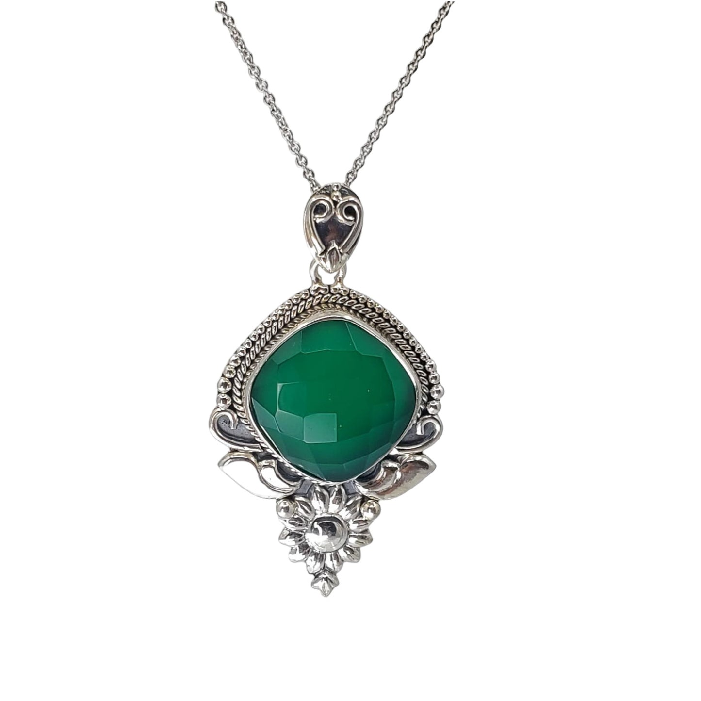 Sterling Silver Faceted Green Onyx Pendant
