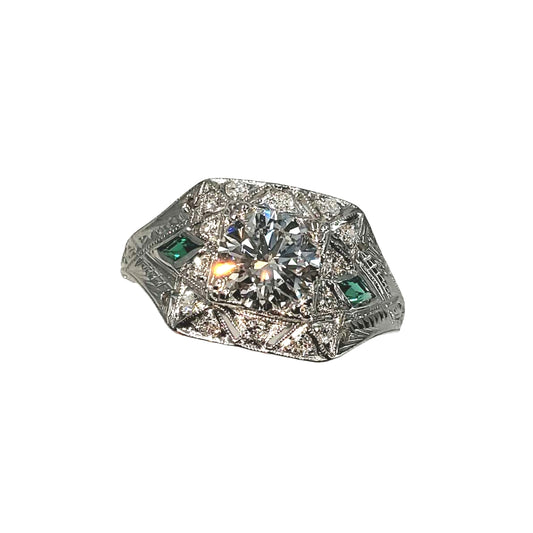 Vintage Platinum Filigree Ring with Lab Grown Diamond Center