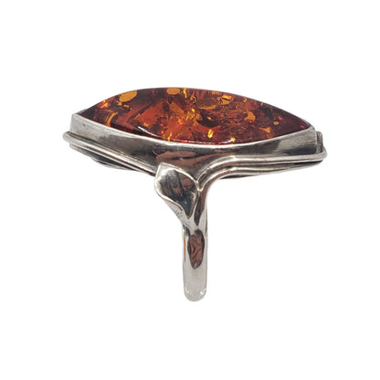 Vintage Sterling Silver Fashion Ring with Elongated Amber