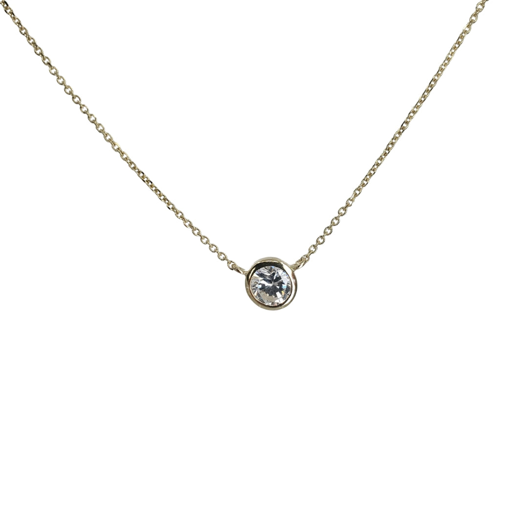 Yellow Gold Bezel Set Cz Necklace