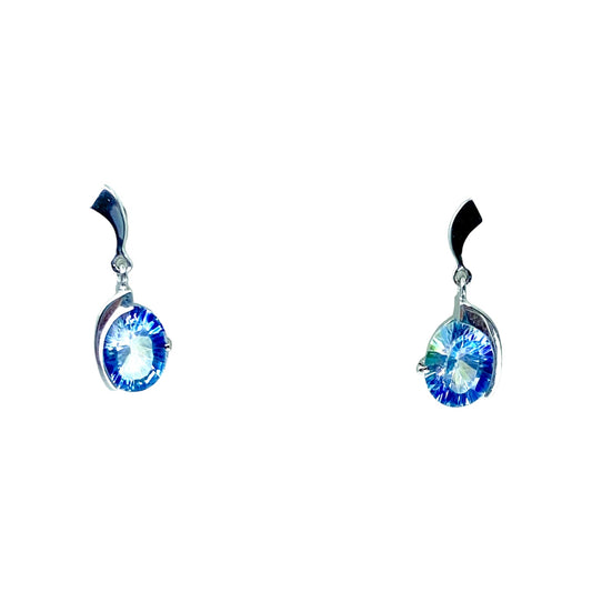 White Sterling Silver Drop Earring With Oval Mystic Topaz