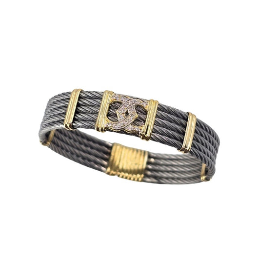 Two Tone Gold/Stainless Steel Diamond Bangle