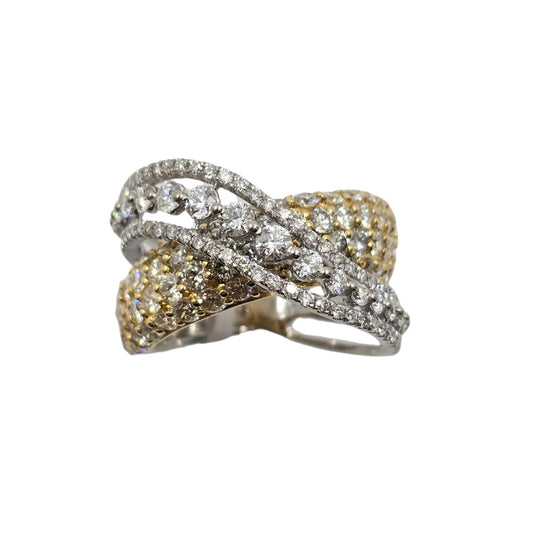 Two Tone Yellow Diamond Crossover Ring