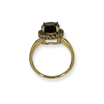 Yellow Gold Smokey Quartz Ring with Round Chocolate Diamonds