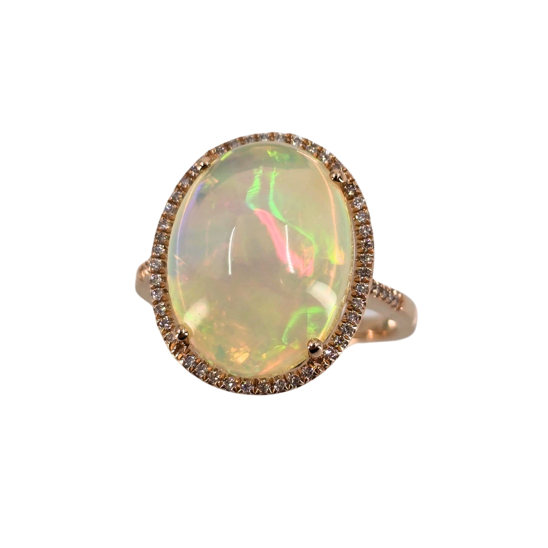 Rose Gold Oval Opal and Diamond Ring