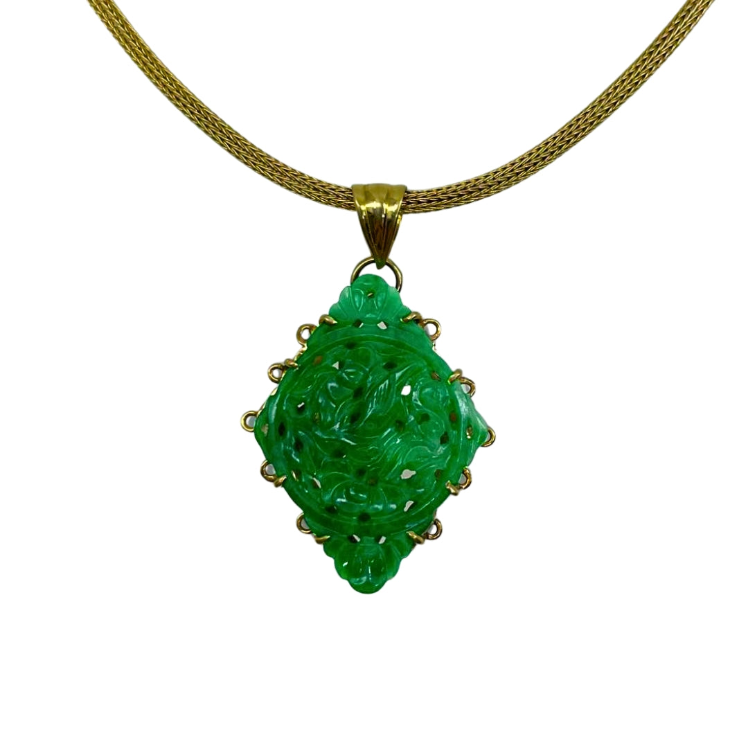 Carved Jade Pendant in 14 Karat Gold