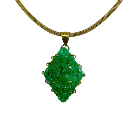 Carved Jade Pendant in 14 Karat Gold