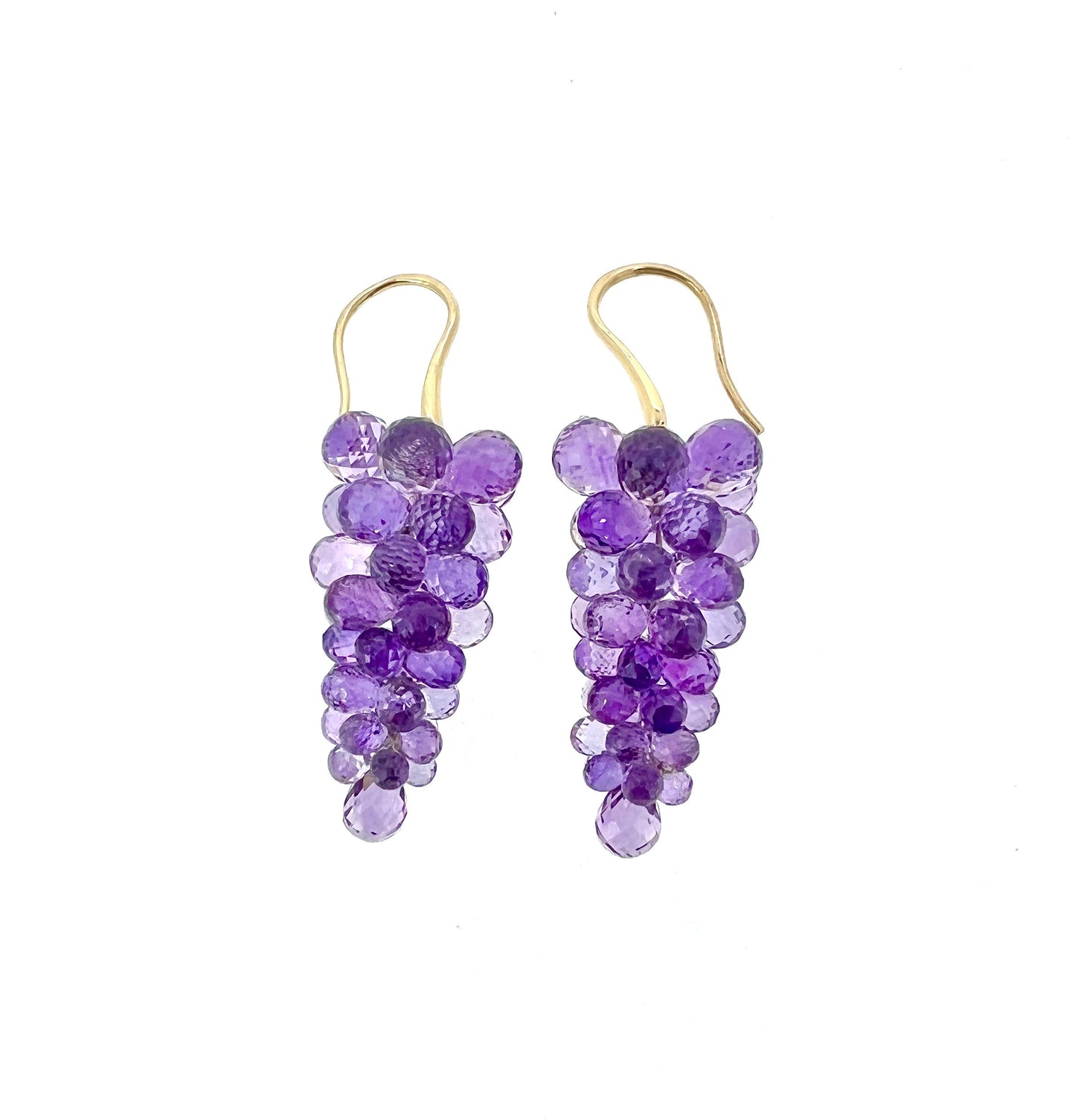Yellow Gold Amethyst Grape Cluster Dangle Earrings
