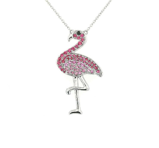 Pink sapphire and diamond flamingo pendant