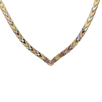 Tri-Color Vee Riccio Necklace
