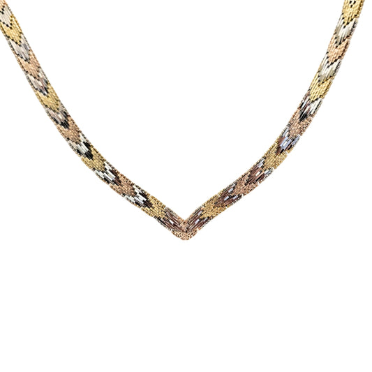 Tri-Color Vee Riccio Necklace