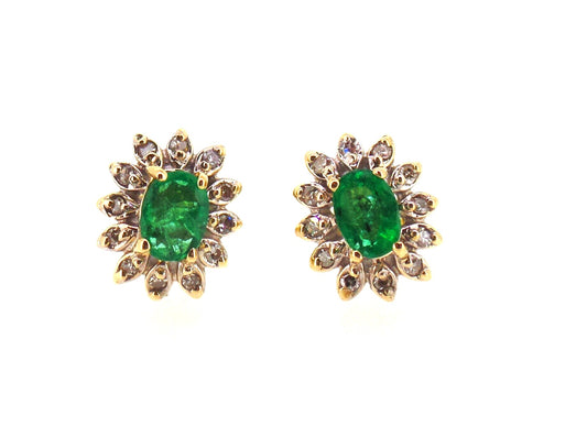 Yellow Gold Emerald Stud Earrings