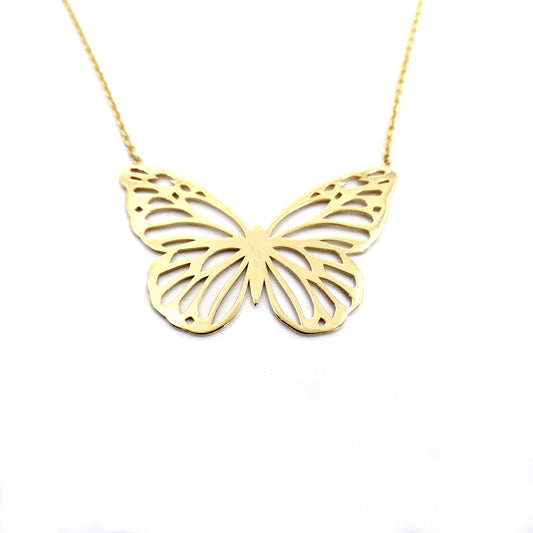 Yellow Gold Pierced Butterfly Necklace