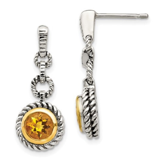 Two Tone Sterling Silver Citrine Drop Earrings