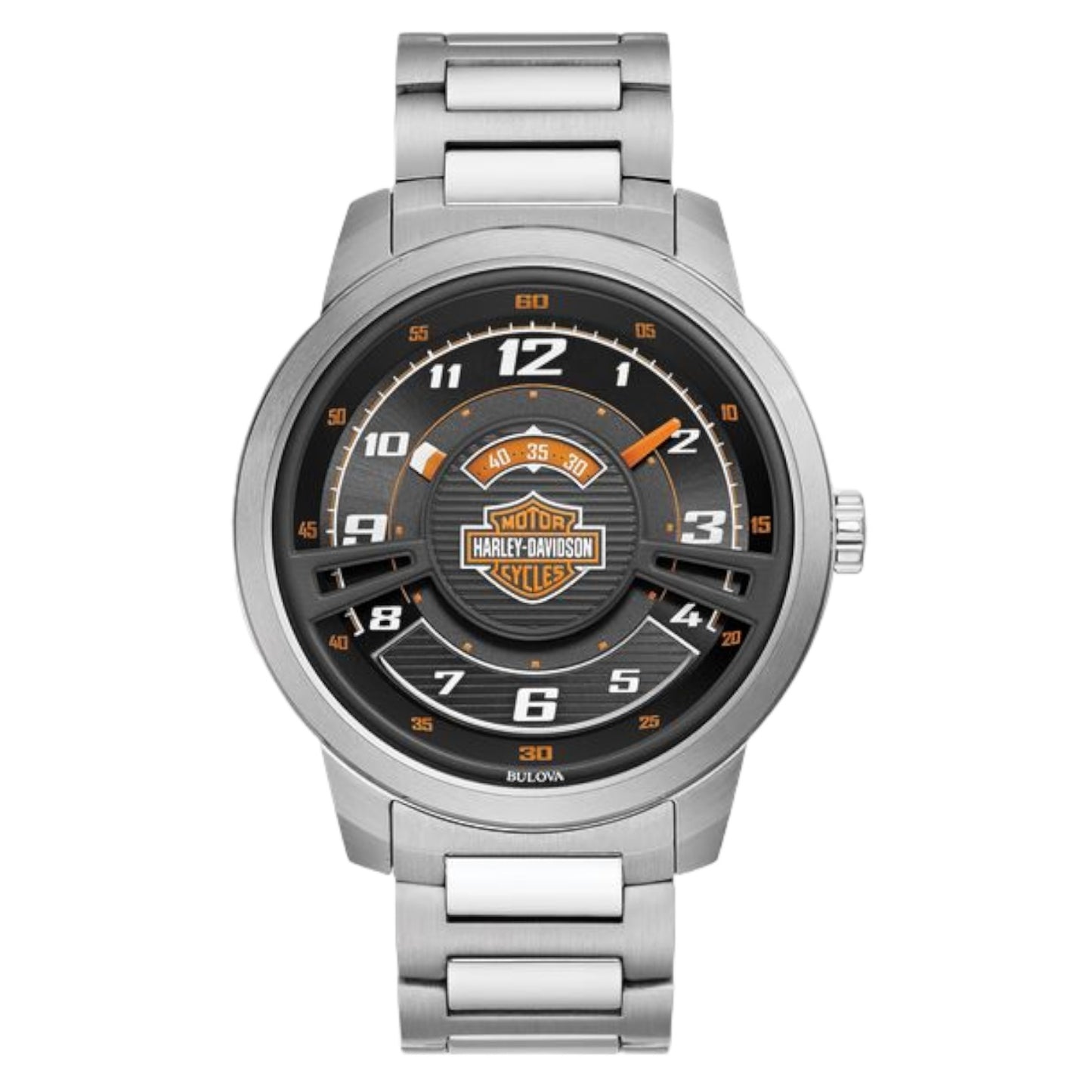 White Stainless Steel Harley Watch with Black Dial