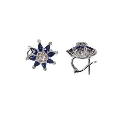 White Gold Omega Clip Sapphire and Diamond Earrings