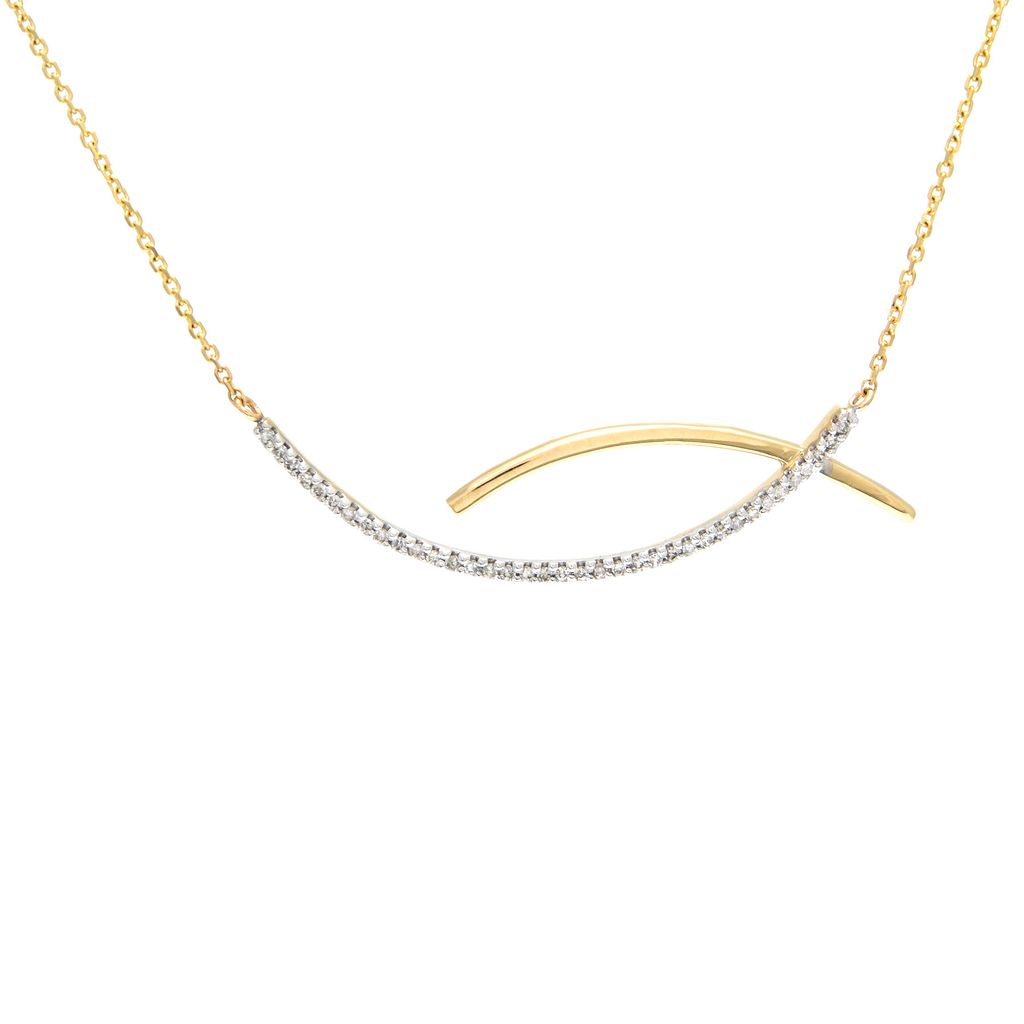 Yellow Gold Diamond Curved Bar Necklace