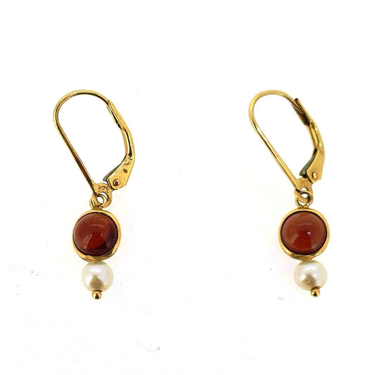 Vintage Yellow Gold Garnet and Pearl Earrings