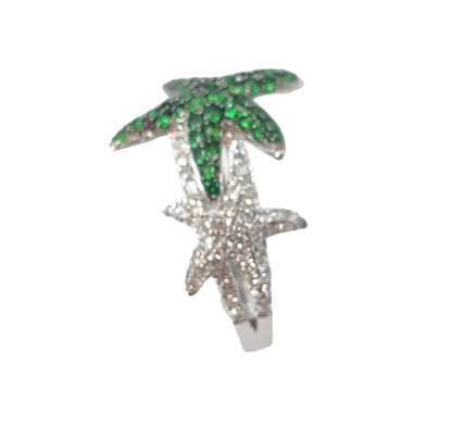 White Gold Starfish Diamond and Tsavorite Garnet Ring