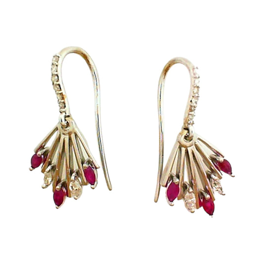 White Gold Diamond and Ruby Sheperd Hook Earring