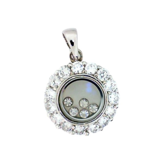 White Sterling Silver Moving Cz Glass Pendant
