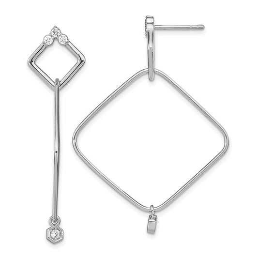 Sterling Silver Geometric Dangling Square With Cz Accent