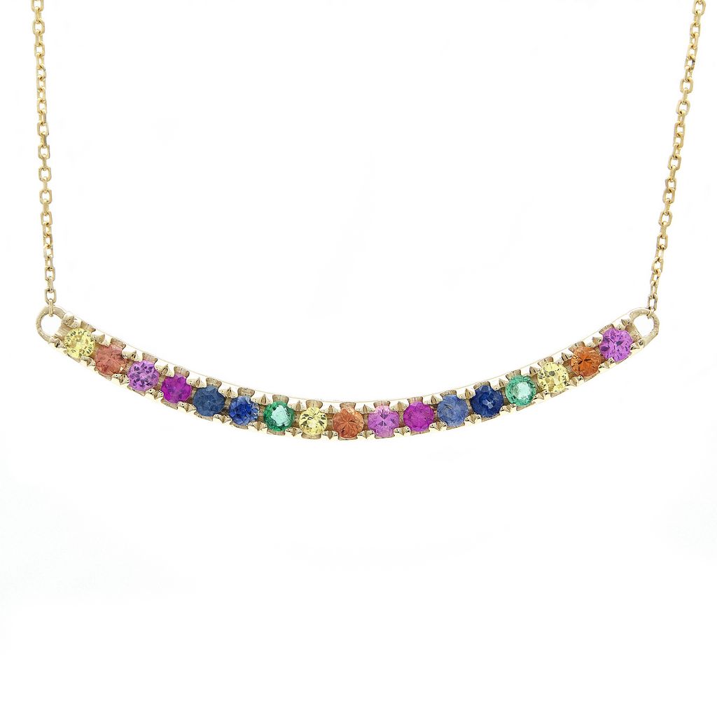 Yellow Gold Rainbow Curved Bar Necklace