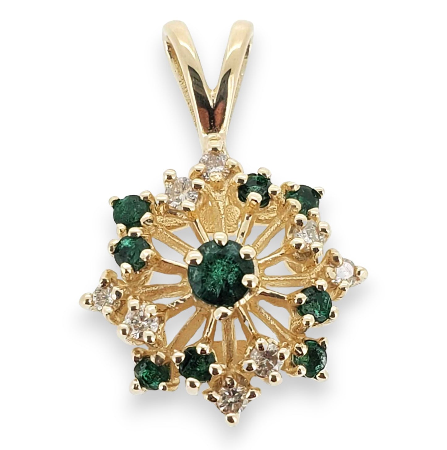 Yellow Gold Emerald and Diamond Cluster Pendant