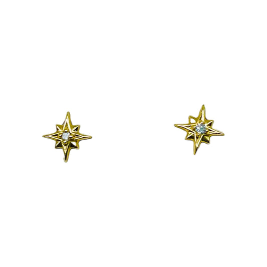 Yellow Gold Star Earring with Diamond Accent