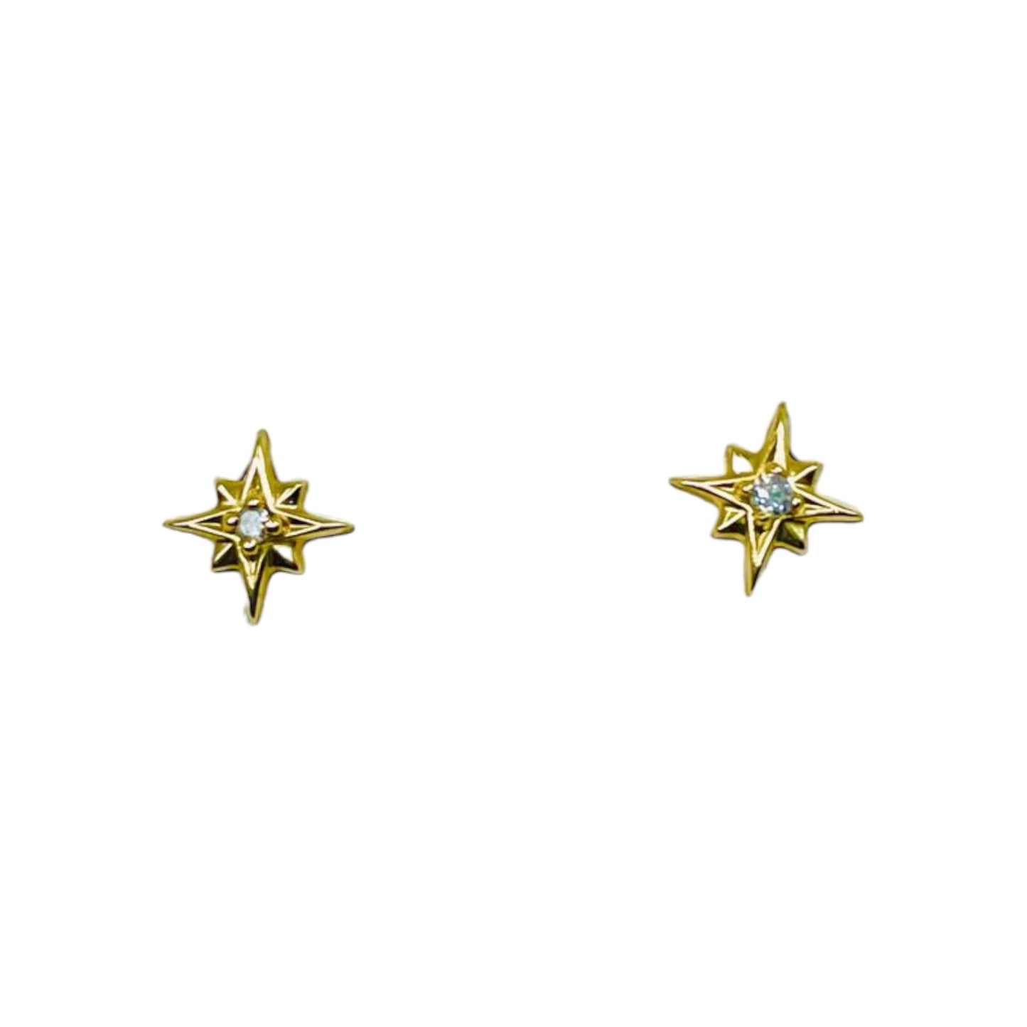 Yellow Gold Star Earring with Diamond Accent