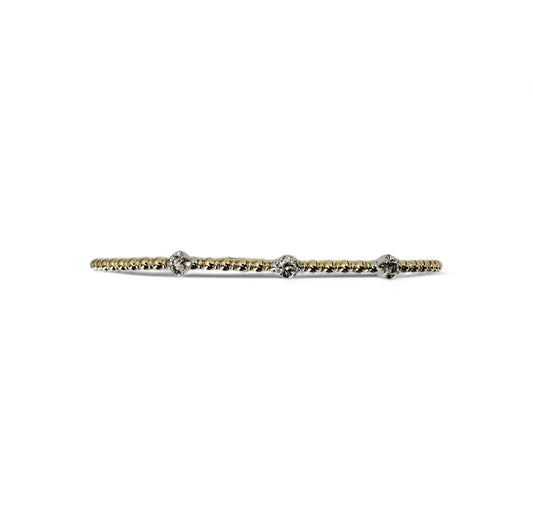 Two Tone Round 3 Diamond Flex Bangle Bracelet