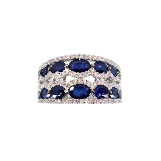 White Gold Oval Sapphire and Diamond Band